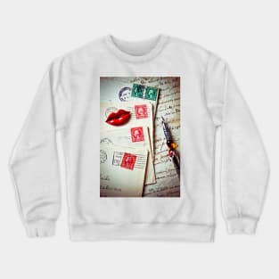 Red lips pin and old letters Crewneck Sweatshirt